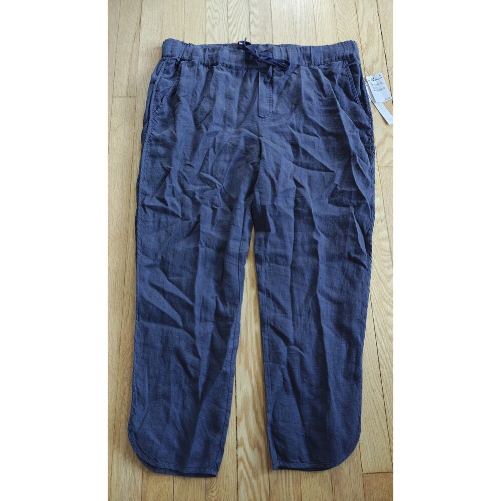 Caslon 100% Linen Wide Leg Pants Womens XL Navy Pull On Casual Nordstrom New